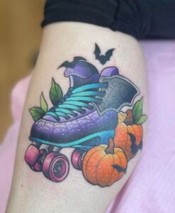 Spooky Skate and Pumpkin Tattoo by Nicole Gangwer.